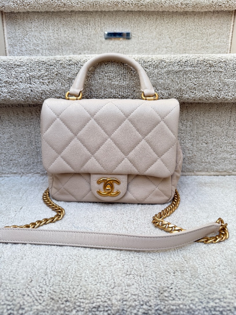 Chanel Caviar Quilted Mini Top Handle Flap Ecru